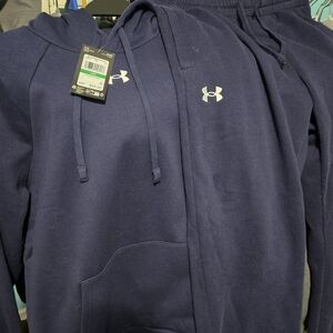 NWT Under Armour Dark Blue Pullover With Matching Sweatpants. Both Larges.